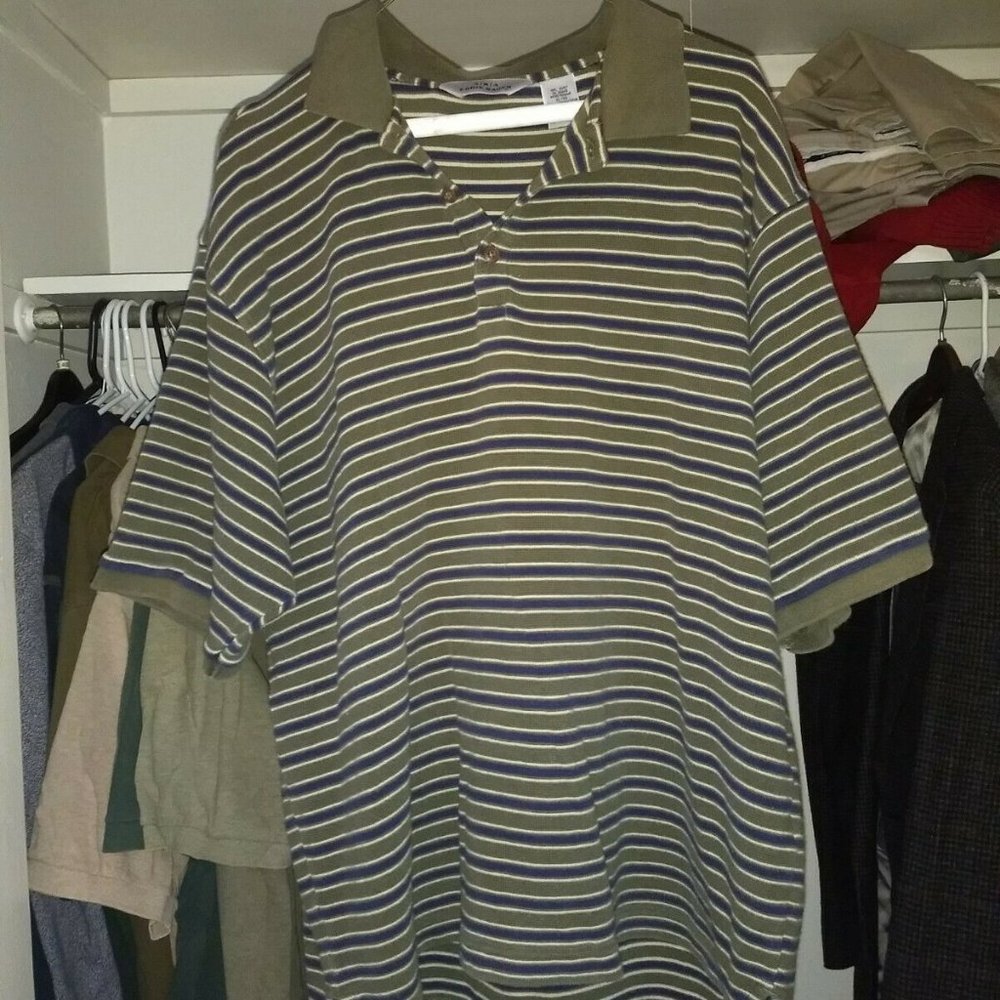 Eddie Bauer XL Green, Blue, Cream Striped Polo